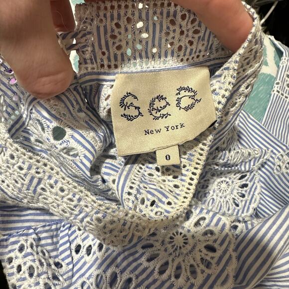 Sea Exploded New York Exploded Eyelet Ruffle Top Retail $ 345 Blue White - Picture 5 of 16